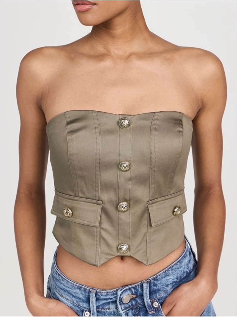 Generation Love Olive Strapless Corset Bustier with Gold Buttons
